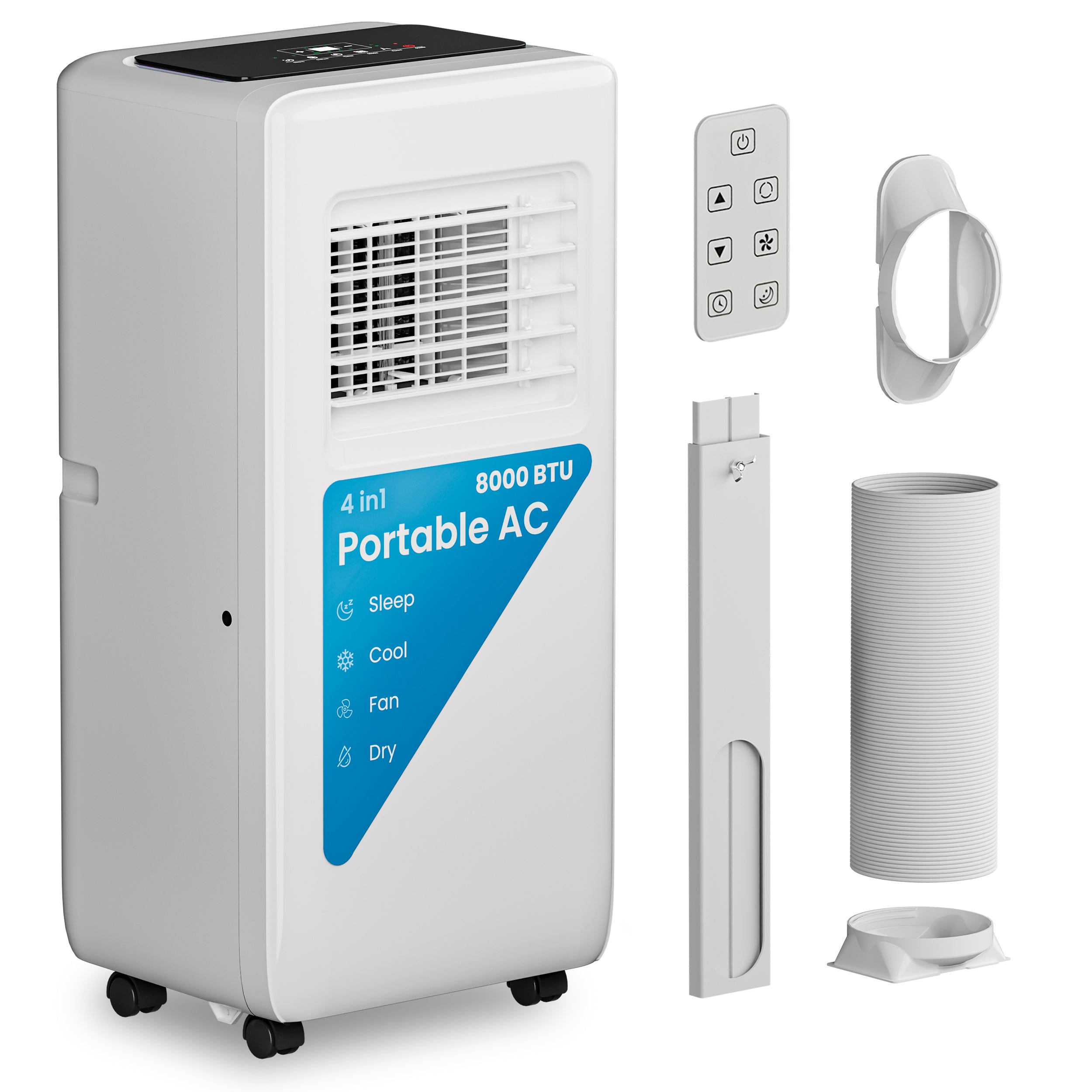 8000 BTU Portable Air Conditioner, 4-In-1 Cooling / Dehumidifier / Fan / Sleep Mode, Remote Control, 24H Timer, For Rooms Up To 350 Sq.Ft