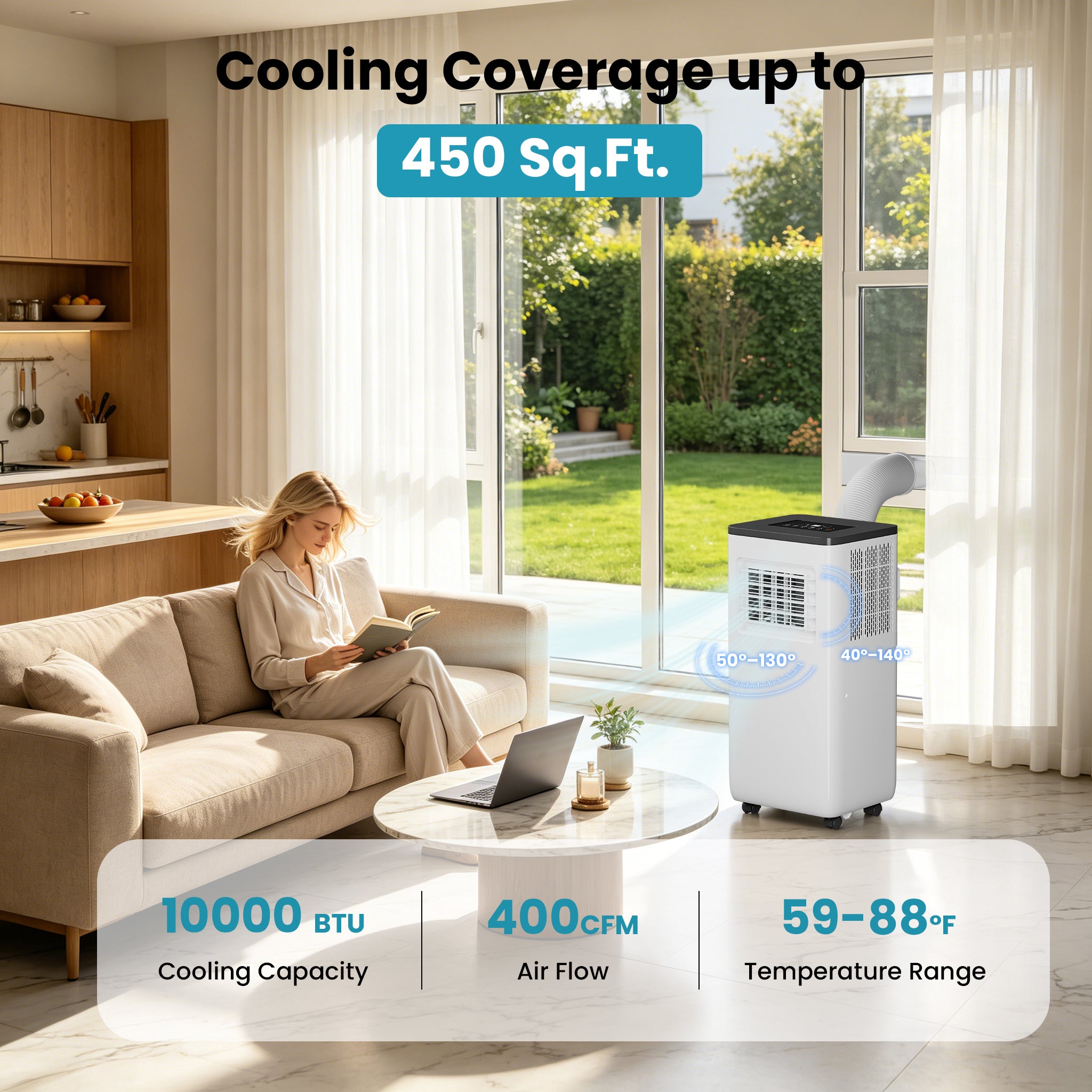 10000 BTU Portable Air Conditioner, 4-In-1 Cooling / Dehumidifier / Fan / Sleep Mode, Remote Control, 24H Timer, For Rooms Up To 450 Sq.Ft