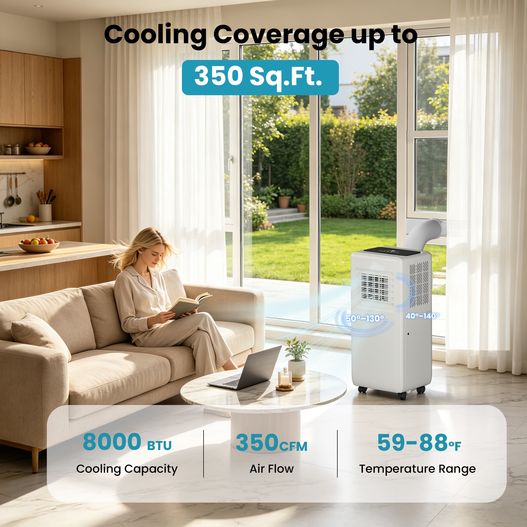 8000 BTU Portable Air Conditioner, 4-In-1 Cooling / Dehumidifier / Fan / Sleep Mode, Remote Control, 24H Timer, For Rooms Up To 350 Sq.Ft