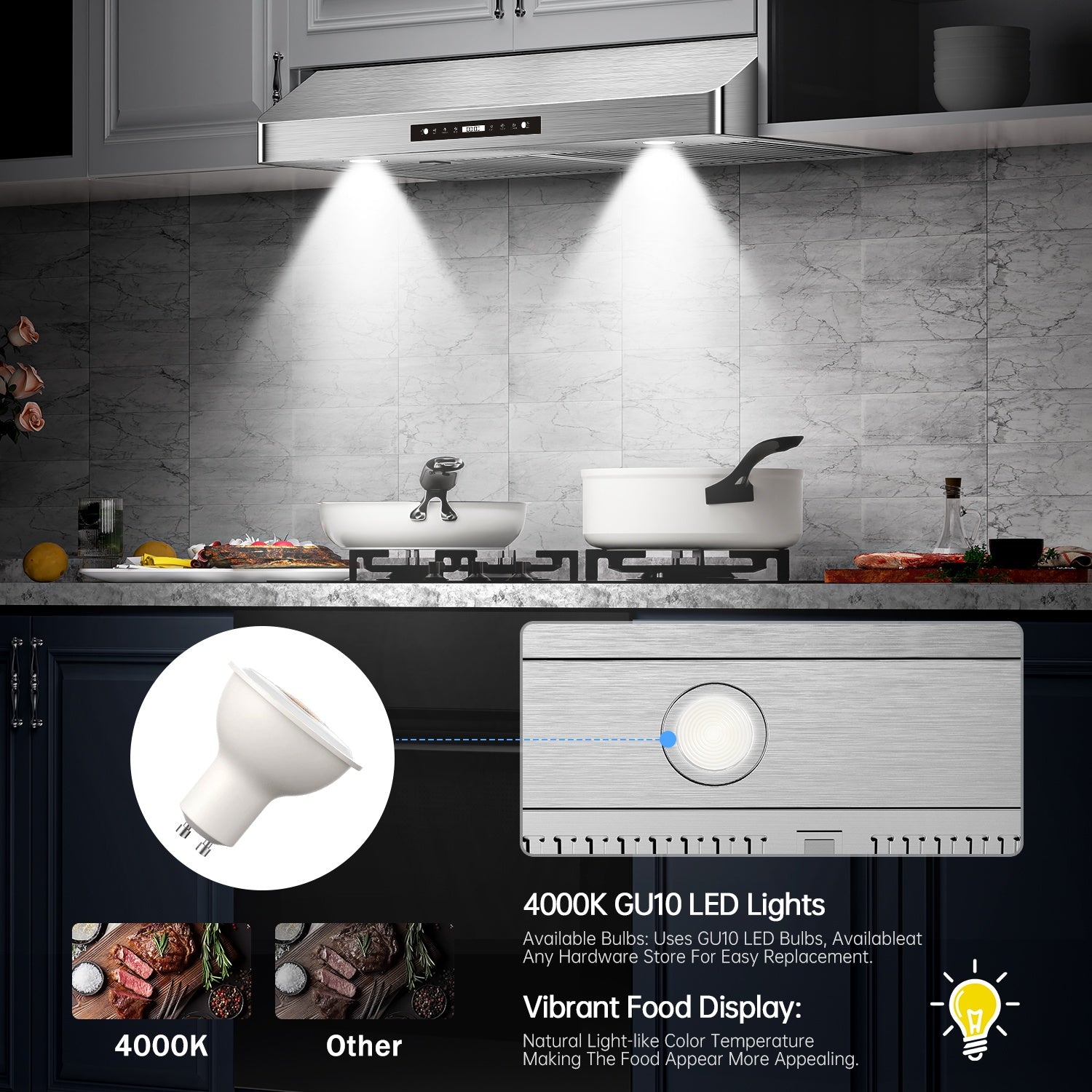 30" 900 CFM Ducted Under Cabinet Range Hood with Baffle Filter, LED Lights and Gesture Control in Stainless Steel