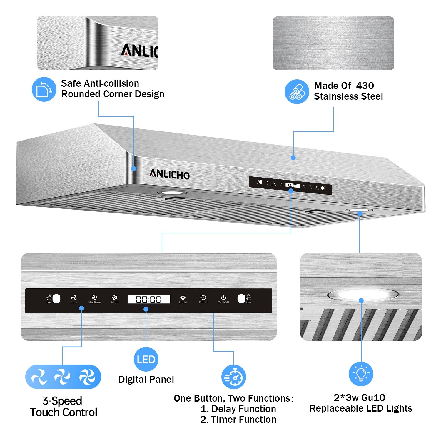 30" 900 CFM Ducted Under Cabinet Range Hood with Baffle Filter, LED Lights and Gesture Control in Stainless Steel