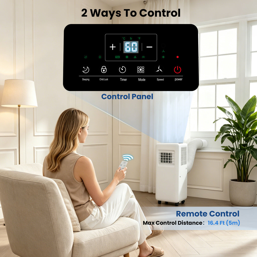 8000 BTU Portable Air Conditioner, 4-In-1 Cooling / Dehumidifier / Fan / Sleep Mode, Remote Control, 24H Timer, For Rooms Up To 350 Sq.Ft
