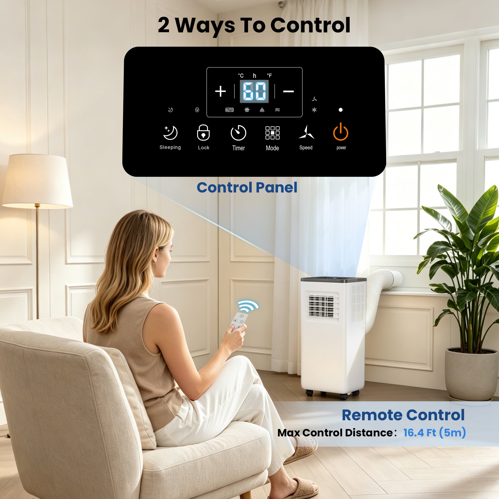10000 BTU Portable Air Conditioner, 4-In-1 Cooling / Dehumidifier / Fan / Sleep Mode, Remote Control, 24H Timer, For Rooms Up To 450 Sq.Ft