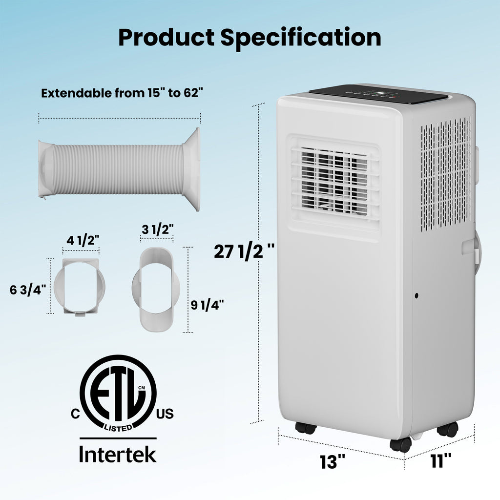 8000 BTU Portable Air Conditioner, 4-In-1 Cooling / Dehumidifier / Fan / Sleep Mode, Remote Control, 24H Timer, For Rooms Up To 350 Sq.Ft