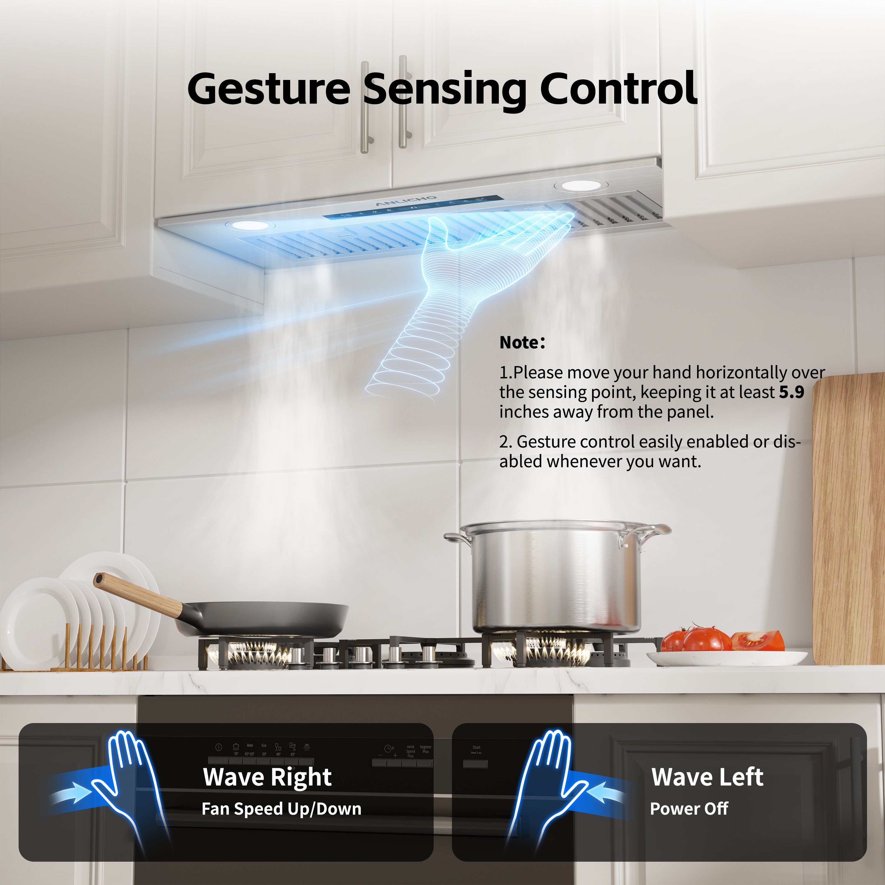30" 900 CFM Stainless Steel Insert Range Hood, Convertible Ducted/Ductless, Touch & Gesture Control, LED