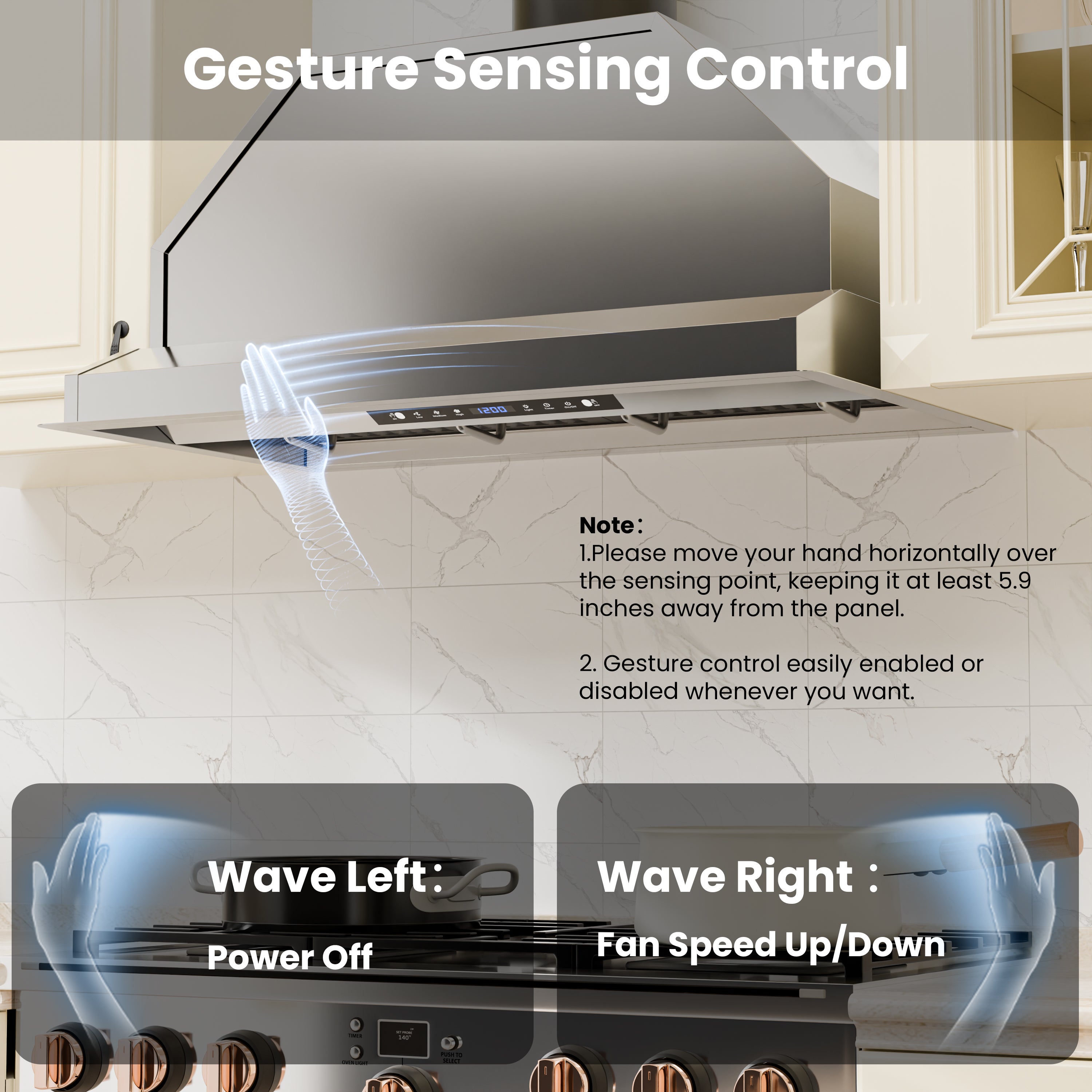 36 in.600 CFM Convertible Ducted to Ductless Insert Range Hood in Stainless Steel LED Gesture Control Long Term Warranty
