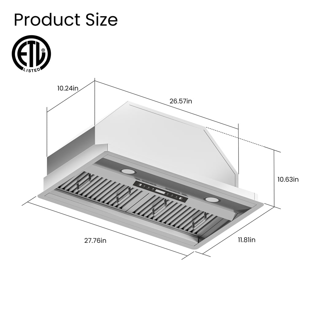 30 in. 600 CFM Convertible Ducted to Ductless Insert Range Hood in Stainless Steel with Filter,Lighting, Gesture Control