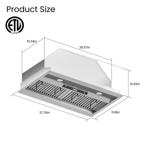 30 in. 600 CFM Convertible Ducted to Ductless Insert Range Hood in Stainless Steel with Filter,Lighting, Gesture Control