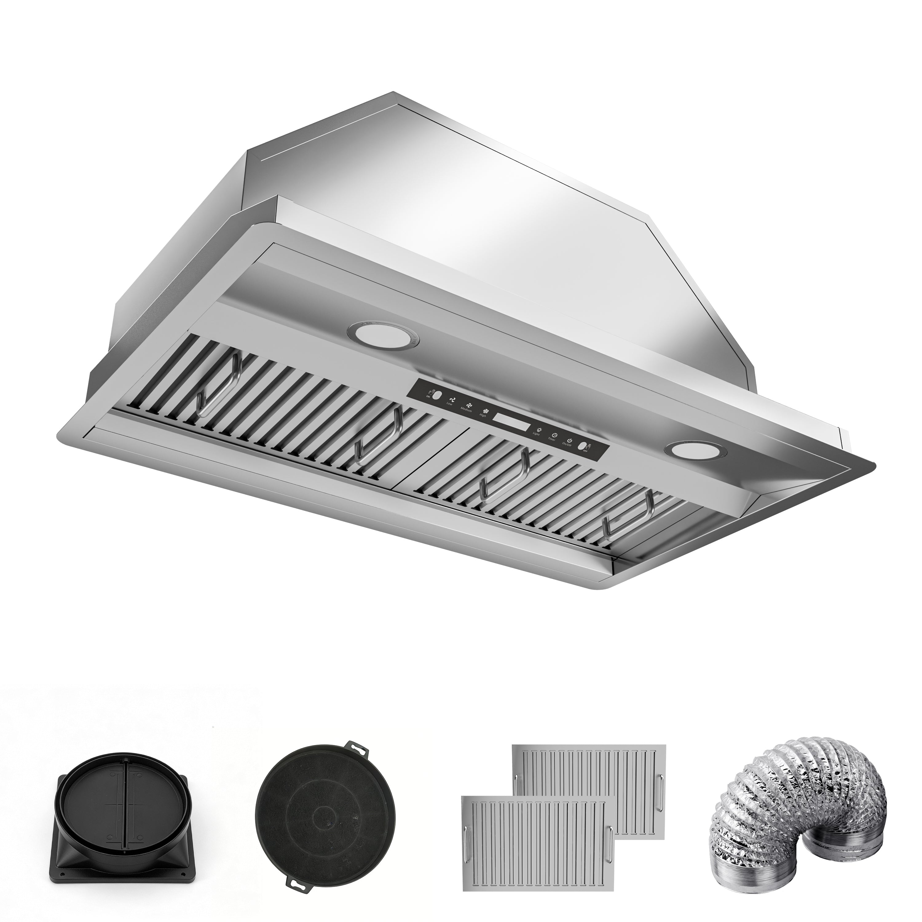 36 in.600 CFM Convertible Ducted to Ductless Insert Range Hood in Stainless Steel LED Gesture Control Long Term Warranty