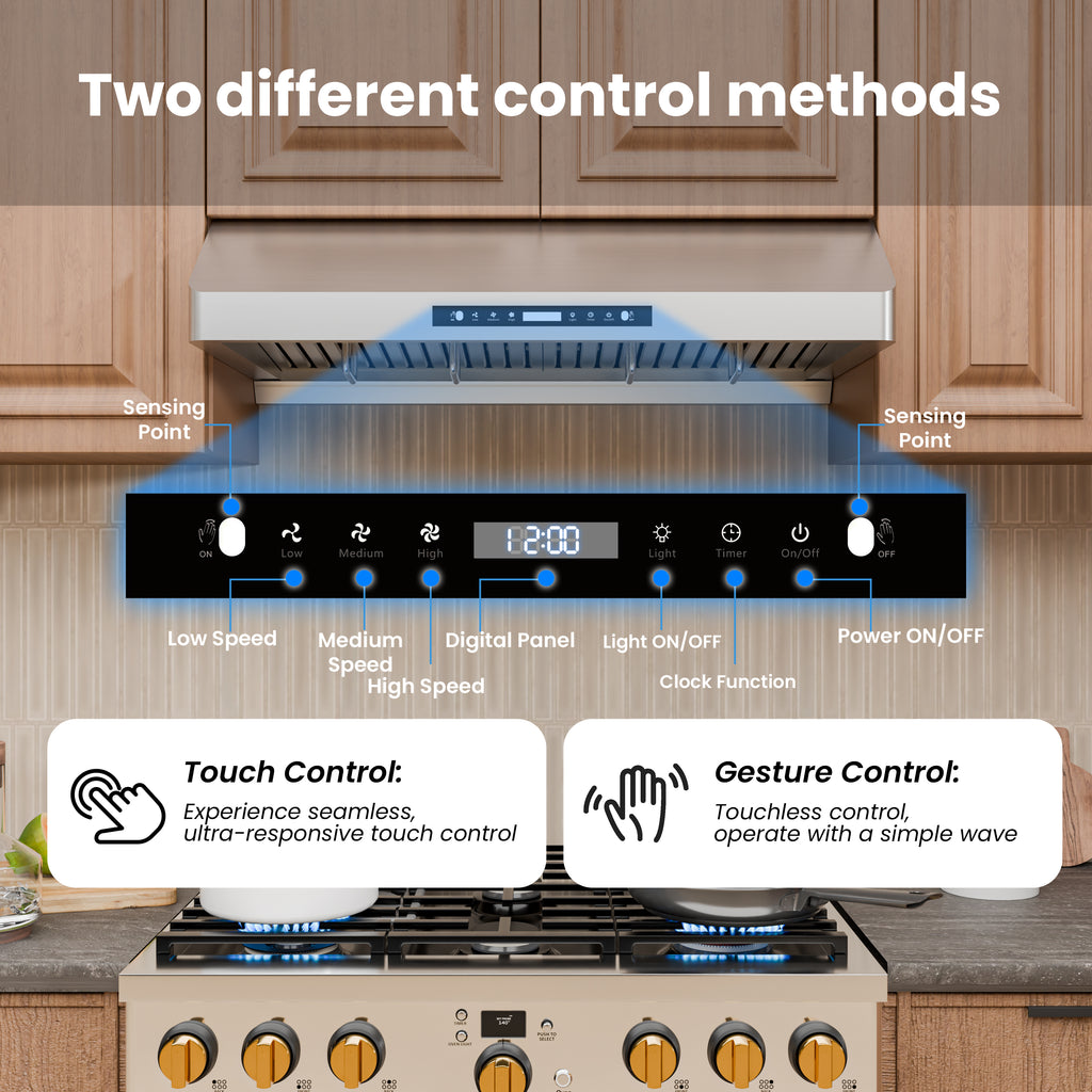 36 in. 900 CFM convertible Under Cabinet Range Hood in Stainless Steel with 3-Way Venting and Removable GU10 LED