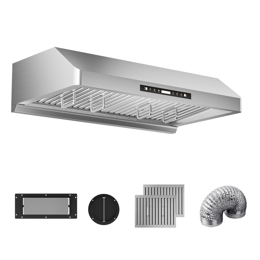 36 in. 900 CFM convertible Under Cabinet Range Hood in Stainless Steel with 3-Way Venting and Removable GU10 LED