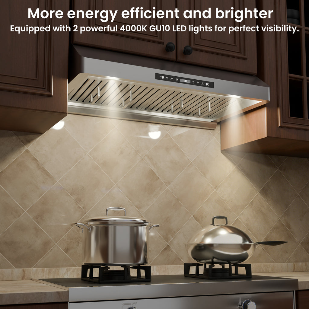 36 in. 900 CFM convertible Under Cabinet Range Hood in Stainless Steel with 3-Way Venting and Removable GU10 LED