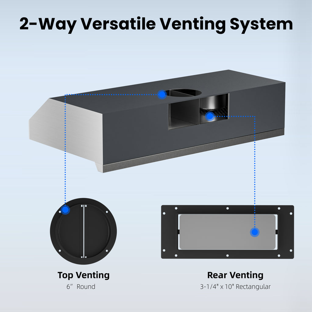 36 in. 900 CFM convertible Under Cabinet Range Hood in Stainless Steel with 3-Way Venting and Removable GU10 LED