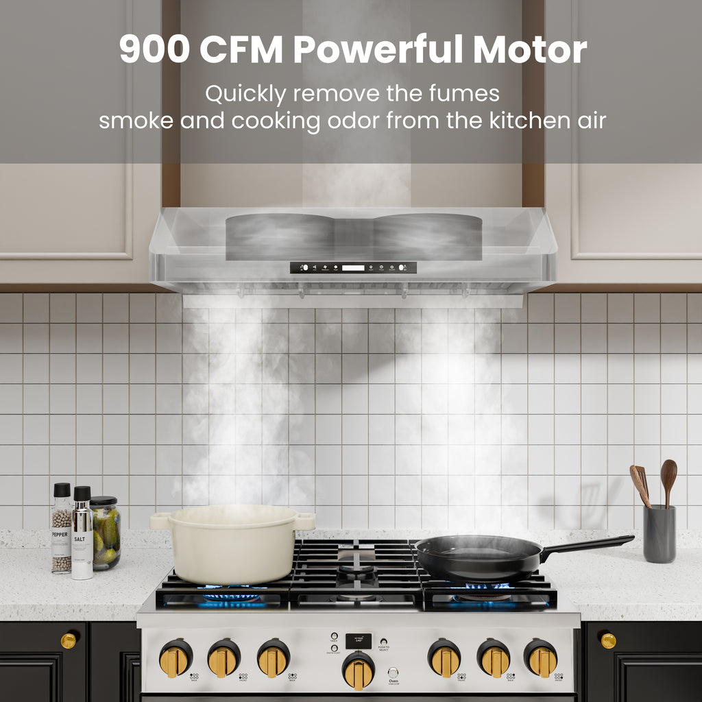 36 in. 900 CFM convertible Under Cabinet Range Hood in Stainless Steel with 3-Way Venting and Removable GU10 LED