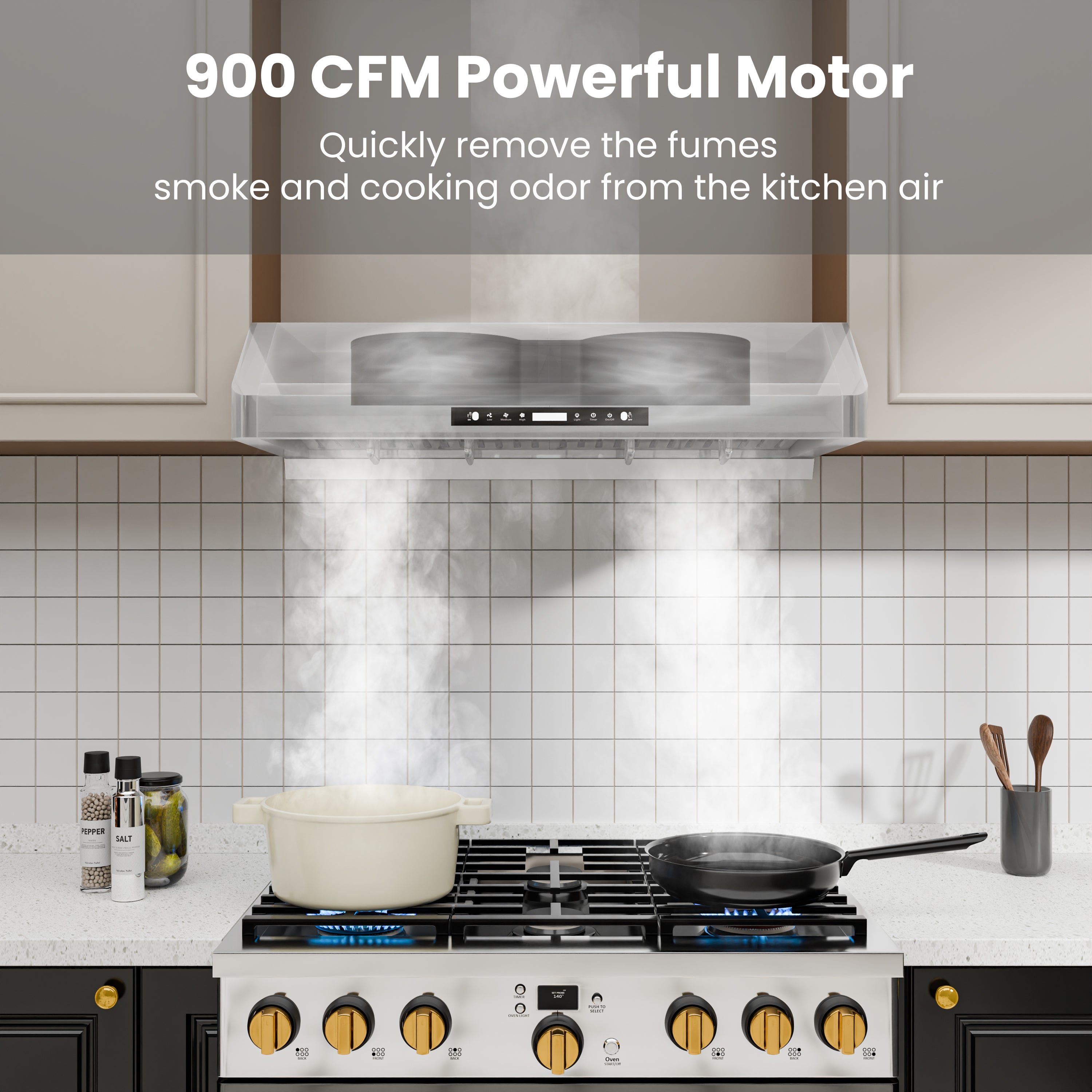 36 in. 900 CFM convertible Under Cabinet Range Hood in Stainless Steel with 3-Way Venting and Removable GU10 LED