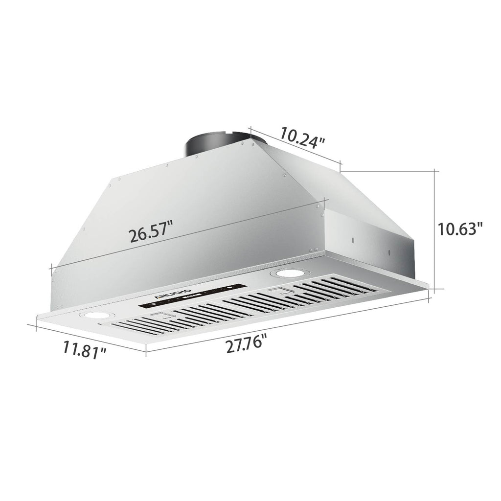 36" 900 CFM Stainless Steel Insert Range Hood, Convertible Ducted/Ductless, Touch & Gesture Control, LED