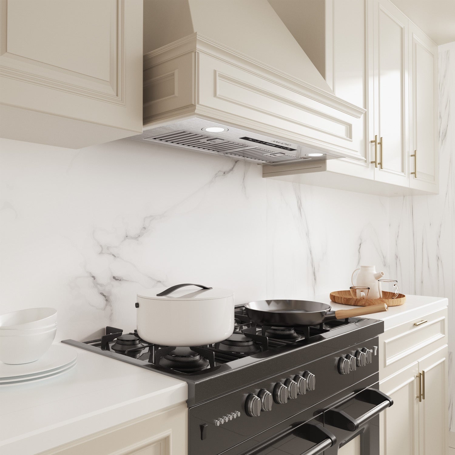36" 900 CFM Stainless Steel Insert Range Hood, Convertible Ducted/Ductless, Touch & Gesture Control, LED