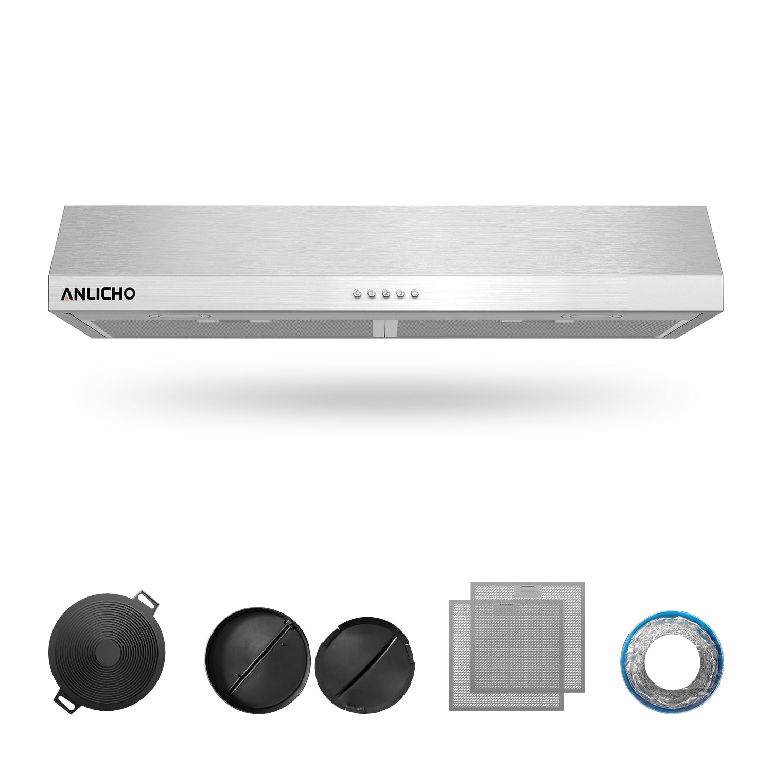 30" Under Cabinet Range Hood, 250 CFM Convertible (Ducted/Ductless), Stainless Steel, LED Light, Charcoal Filter, 5-Layer Baffle Filter, Easy Clean