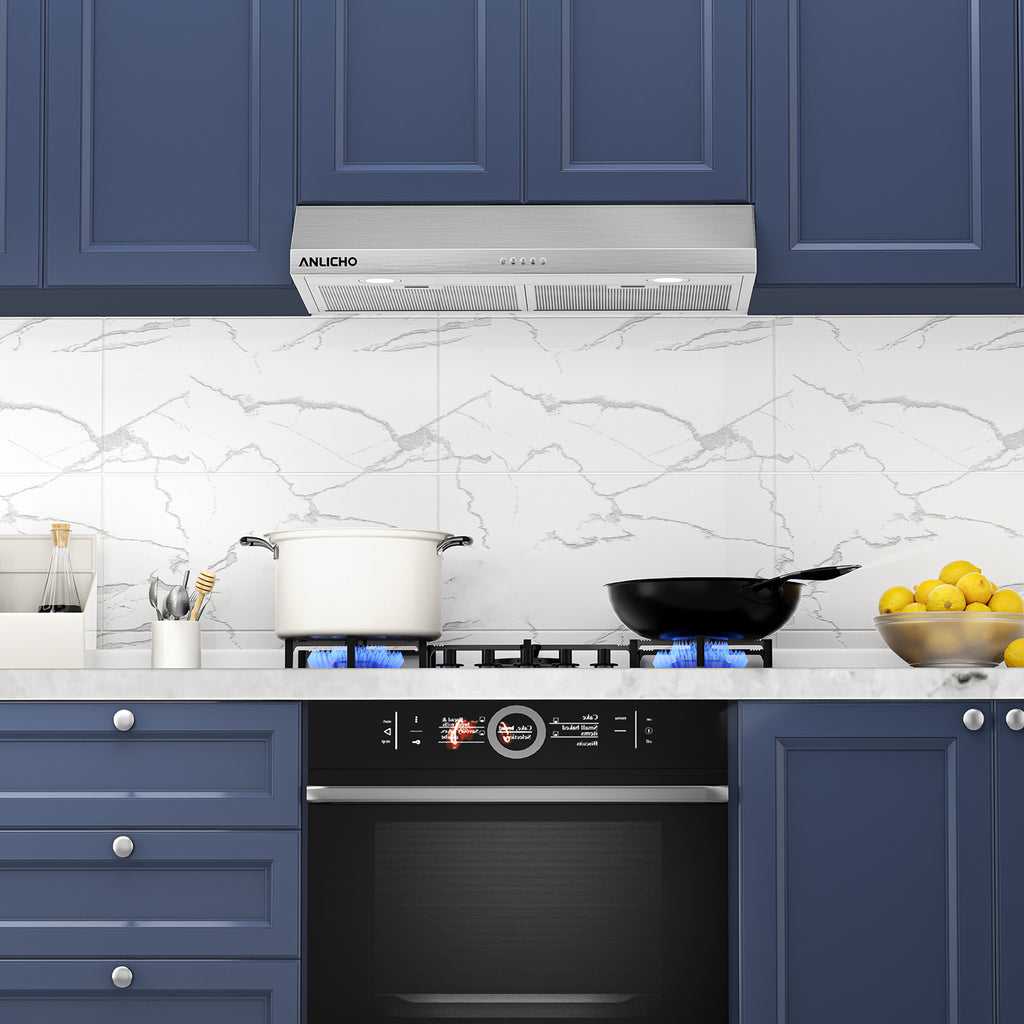 30" Under Cabinet Range Hood, 250 CFM Convertible (Ducted/Ductless), Stainless Steel, LED Light, Charcoal Filter, 5-Layer Baffle Filter, Easy Clean