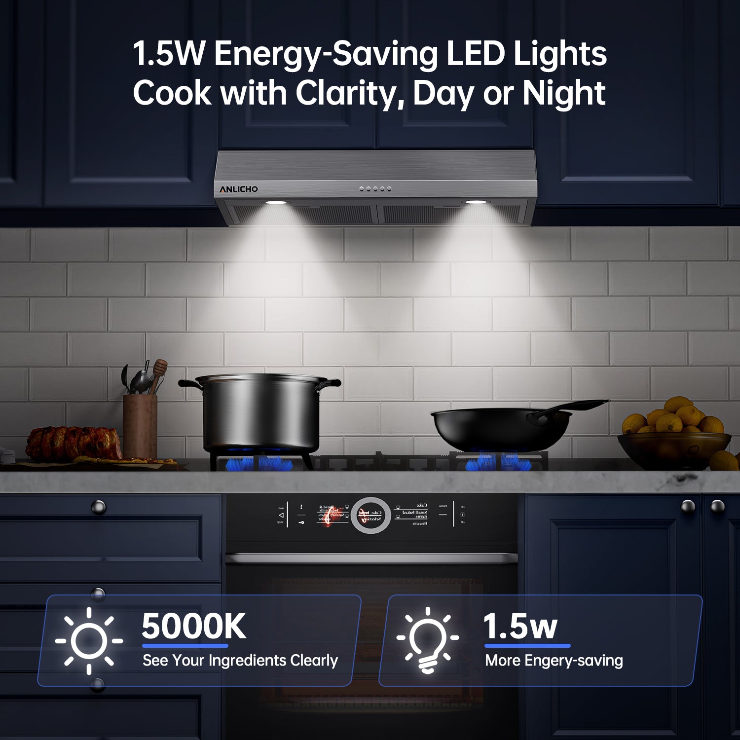 30" Under Cabinet Range Hood, 250 CFM Convertible (Ducted/Ductless), Stainless Steel, LED Light, Charcoal Filter, 5-Layer Baffle Filter, Easy Clean